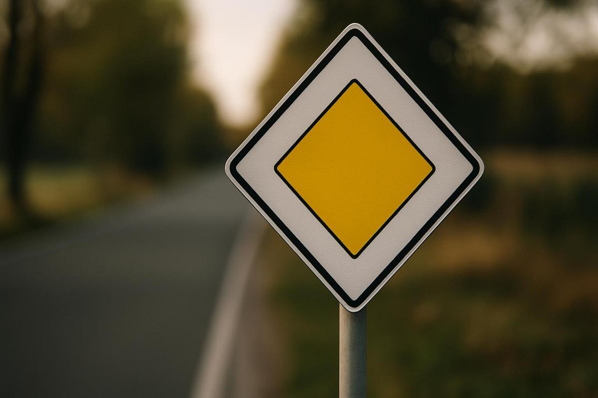 Que signifie le panneau en losange blanc et jaune sur votre route ?
