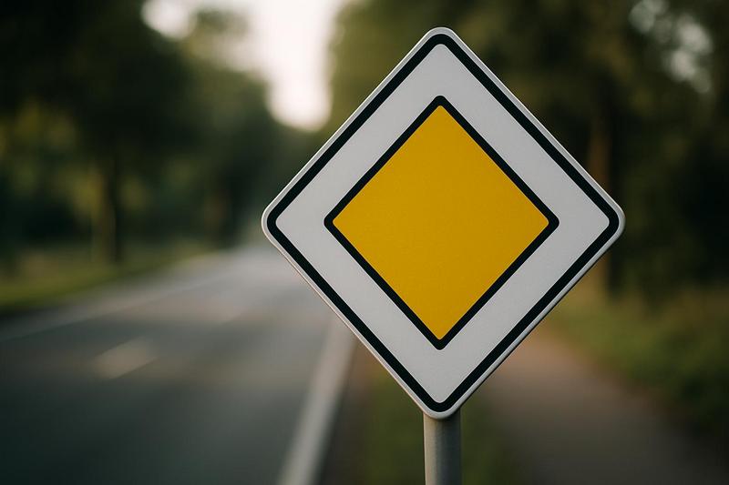 Que signifie le panneau en losange blanc et jaune sur votre route ?