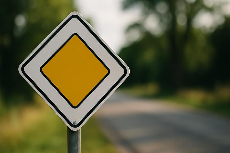 Que signifie le panneau en losange blanc et jaune sur votre route ?